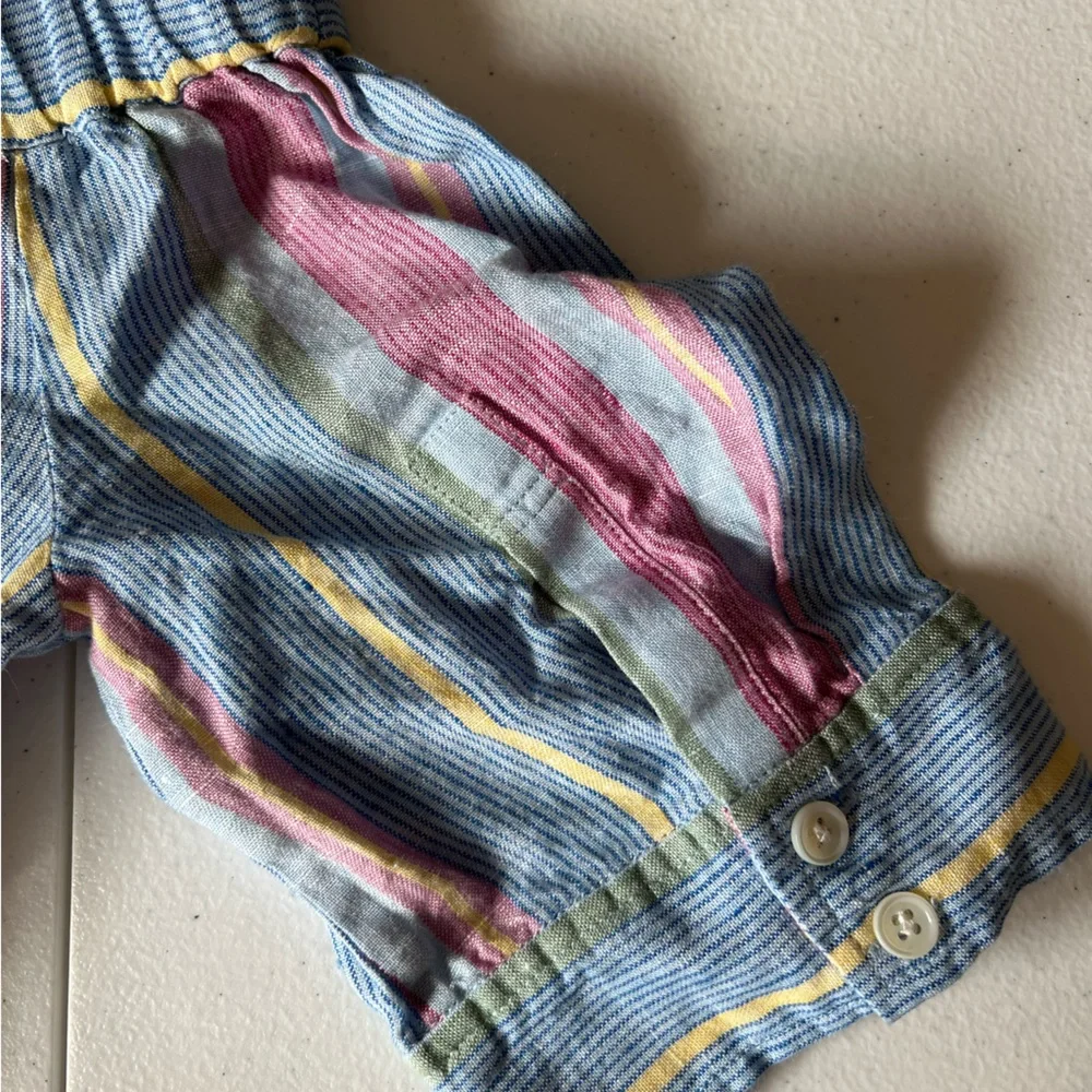 FRAME Women’s Off-Shoulder Striped Belted Linen Pastel Dress Size XS‎